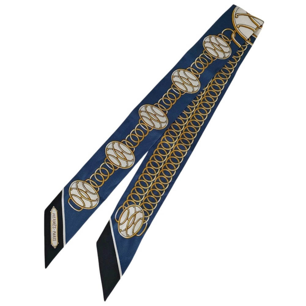 HERMES 100% Silk Lift Profile Twilly Scarf, Navy, Women's